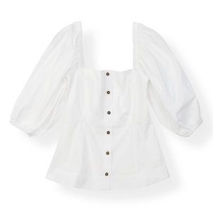 GANNI Off-The-Shoulder Organic Cotton Poplin Shirt White Recycled